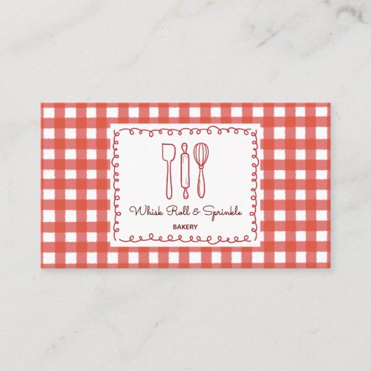 Rustic Farmhouse Gingham QR Code Bakery Visitekaartje (Voorkant)