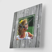 Rustic Farmhouse Gray Wood Aangepaste foto Vierkante Klok (Hoek)