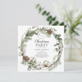 Rustic Farmhouse Greenery Wreath kerstparty Kaart (Staand voorkant)