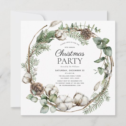 Rustic Farmhouse Greenery Wreath kerstparty Kaart (Voorkant)