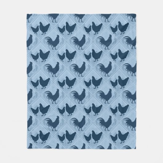 Rustic Farmhouse Hen Pattern – In Blue  Fleece Deken (Voorkant)