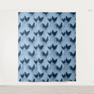 Rustic Farmhouse Hen Pattern – In Blue  Wandkleed