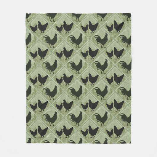 Rustic Farmhouse Hen Pattern – In Green Fleece Deken (Voorkant)