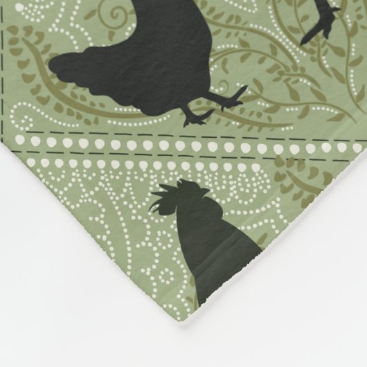 Rustic Farmhouse Hen Pattern – In Green Fleece Deken (Hoek)