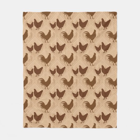 Rustic Farmhouse Hen Pattern – In Warm Brown Fleece Deken (Voorkant)