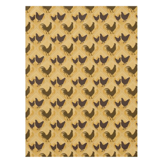 Rustic Farmhouse Hen Pattern – In Yellow  Tafelkleed (Voorkant)