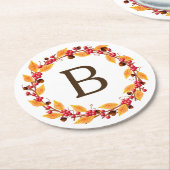 Rustic Farmhouse Herfst Wreath | Monogram Ronde Kartonnen Onderzetter (Gebogen)