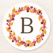 Rustic Farmhouse Herfst Wreath | Monogram Ronde Kartonnen Onderzetter (Voorkant)
