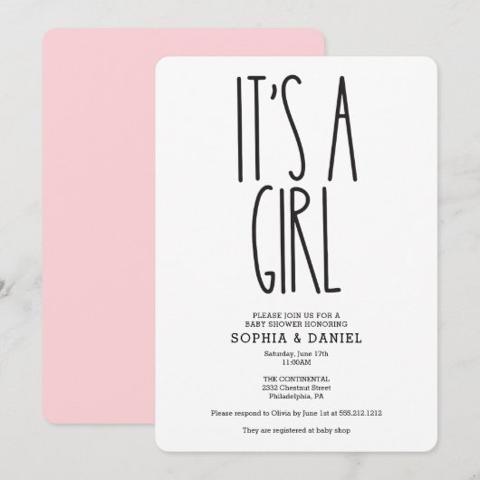 Rustic Farmhouse Het is een meisje Baby shower Inv Kaart (Voorkant / Achterkant)