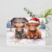Rustic Farmhouse Highland Cow Christmas Card Bedankkaart (Staand voorkant)