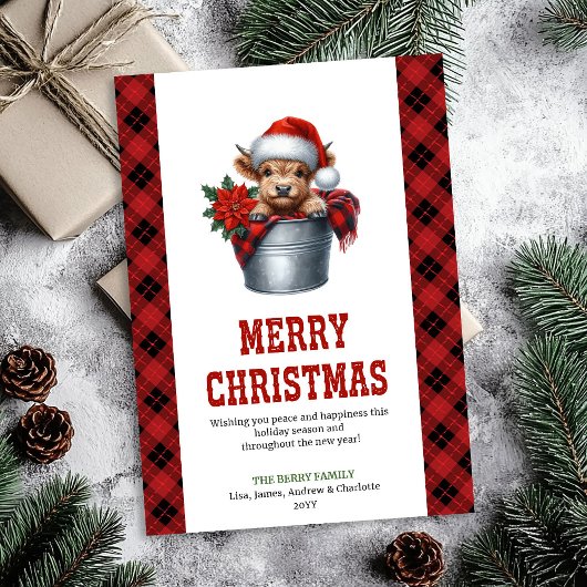 Rustic farmhouse highland cow Christmas card Feestdagenkaart