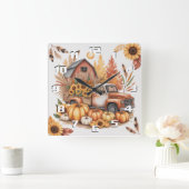 Rustic Farmhouse Inspired Autumn and Thanksgiving Vierkante Klok (Huis)