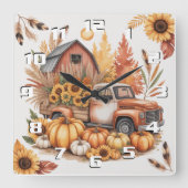Rustic Farmhouse Inspired Autumn and Thanksgiving Vierkante Klok (Voorkant)