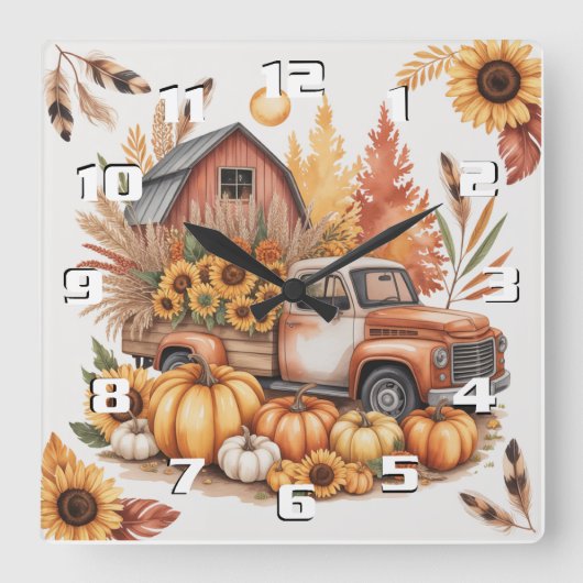 Rustic Farmhouse Inspired Autumn and Thanksgiving Vierkante Klok (Voorkant)