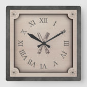 Rustic Farmhouse Kitchen Roman Numeral Wall Clock Vierkante Klok (Voorkant)