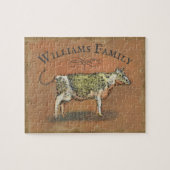 Rustic Farmhouse Koe Monogram Familienaam Legpuzzel (Horizontaal)