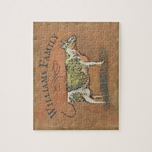 Rustic Farmhouse Koe Monogram Familienaam Legpuzzel (Verticaal)