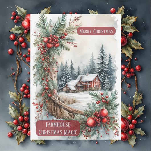 Rustic Farmhouse Magic Christmas Country Berries  Feestdagenkaart