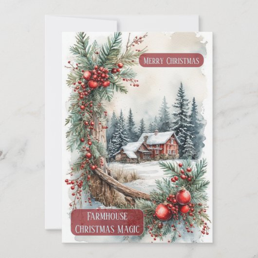 Rustic Farmhouse Magic Christmas Country Berries  Feestdagenkaart (Voorkant)