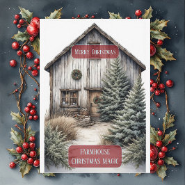 Rustic Farmhouse Magic Christmas Country Pine Tree Feestdagenkaart