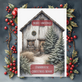 Rustic Farmhouse Magic Christmas Country Pine Tree Feestdagenkaart