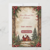 Rustic Farmhouse Magic Christmas Red Barn Country  Feestdagenkaart (Achterkant)