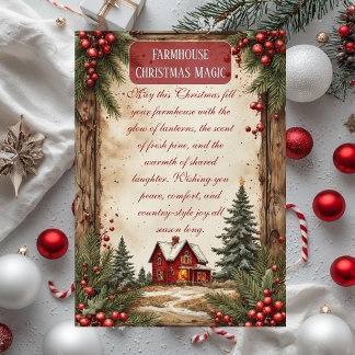 Rustic Farmhouse Magic Christmas Red Barn Country Feestdagenkaart