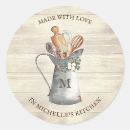 Rustic Farmhouse Monogram Floral Kitchen Ronde Sticker