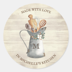 Rustic Farmhouse Monogram Floral Kitchen Ronde Sticker
