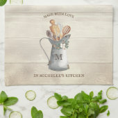 Rustic Farmhouse Monogram Floral Theedoek (Gevouwen)