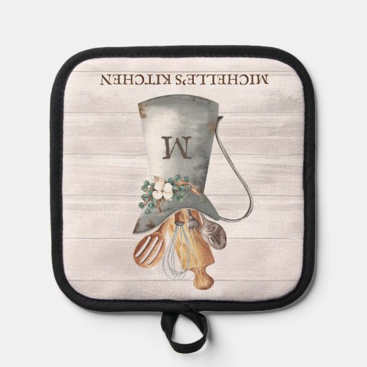 Rustic Farmhouse Monogram Kitchen Pannenlap (Voorkant)