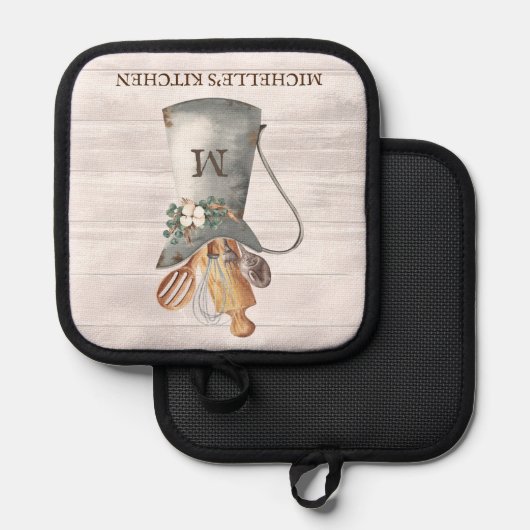 Rustic Farmhouse Monogram Kitchen Pannenlap (Voorkant / Achterkant)