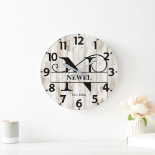 Rustic Farmhouse N Monogram Grote Klok