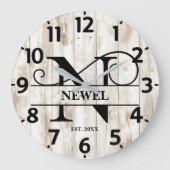 Rustic Farmhouse N Monogram Grote Klok (Voorkant)