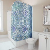 Rustic Farmhouse Old Havana Tegel Ocean Blue Beach Douchegordijn (In situ)