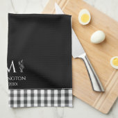 Rustic Farmhouse Personal Monogram Zwart-wit Theedoek (Quarter Fold)