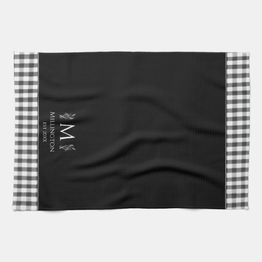 Rustic Farmhouse Personal Monogram Zwart-wit Theedoek (Horizontaal)