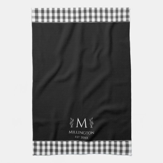Rustic Farmhouse Personal Monogram Zwart-wit Theedoek (Verticaal)