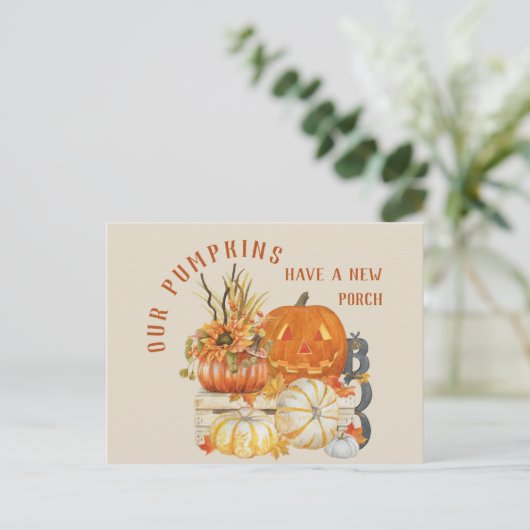 Rustic Farmhouse Pumpkins New Porch Adres Feestdagenkaart (Staand voorkant)