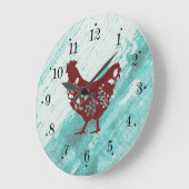 Rustic Farmhouse Red Chicken Faux Wood Wall Clock Grote Klok (Hoek)
