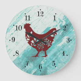 Rustic Farmhouse Red Chicken Faux Wood Wall Clock Grote Klok
