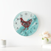 Rustic Farmhouse Red Chicken Faux Wood Wall Clock Grote Klok (Huis)
