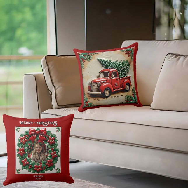 Rustic Farmhouse Red Truck Sierkussen (Creator heeft geüpload)