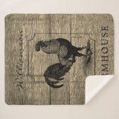 Rustic Farmhouse Rooster Barn Wood Familienaam Sherpa Deken (Voorkant (horizontaal))