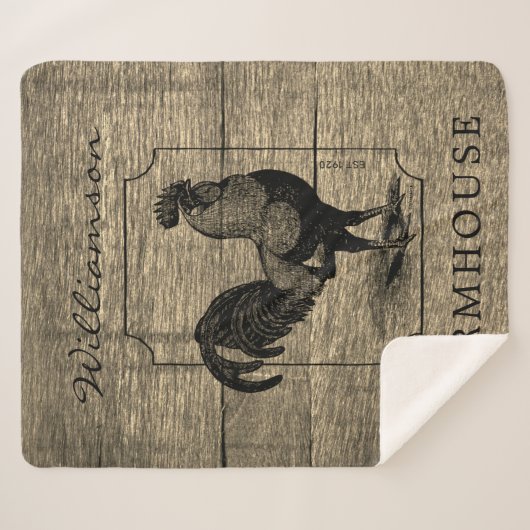 Rustic Farmhouse Rooster Barn Wood Familienaam Sherpa Deken (Voorkant (horizontaal))