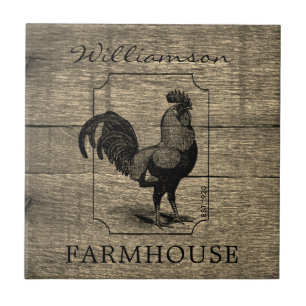 Rustic Farmhouse Rooster Barn Wood Familienaam Tegeltje