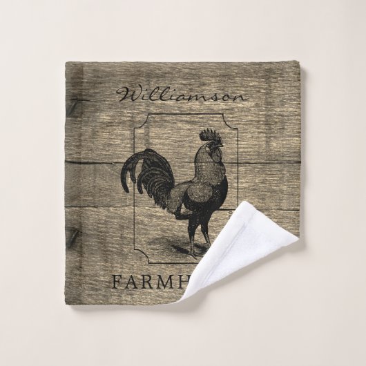 Rustic Farmhouse Rooster Barn Wood Familienaam Washandje (Wasdoekje)