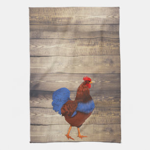 Rustic Farmhouse Rooster & Barn Wood Planks Theedoek