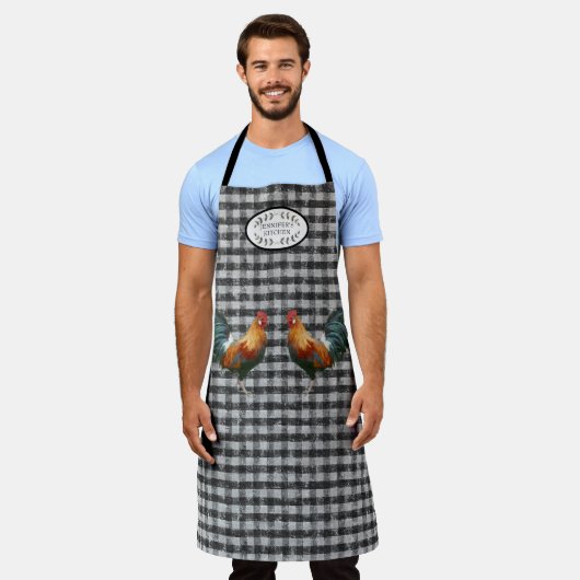 Rustic Farmhouse Rooster Black in White Kitchen Schort (Gedragen)