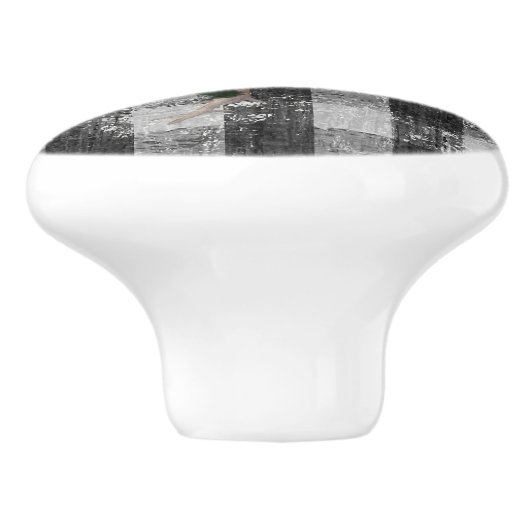 Rustic Farmhouse Rooster Black White Gingham Check Keramische Knop (Zijkant)